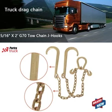 Flatbed Truck Rollback Wrecker Carrier 5/16" X 2' G70 Tow Chain J-Hooks V-Chain