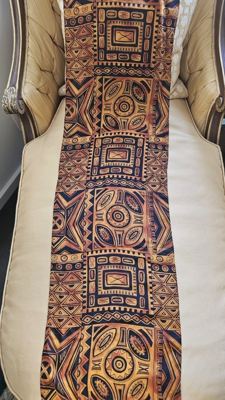 African Style print long scarf  54" by 13" Rust & Black