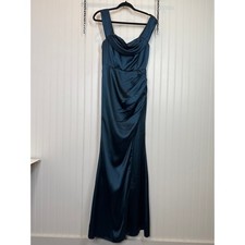 NWOT Lulus Stunning Arrival Dark Teal Satin Off-The-Shoulder Maxi Dress Size XL