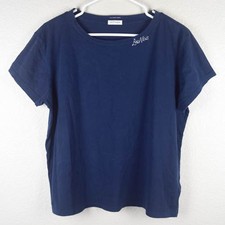 Mother Womens S Blue Boxy Goodie Goodie Tee Tshirt Bad News Embroider Motorcycle