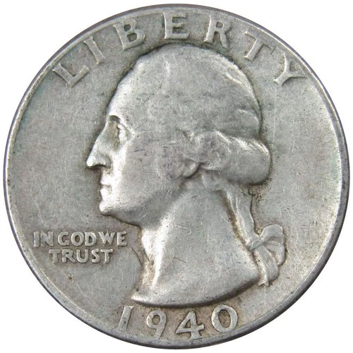 1940 Washington Quarter Circulated Silver 25c Coin Collectible