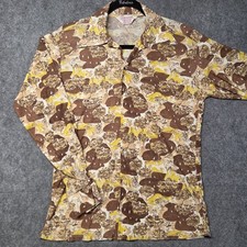 Vintage 70s Psychedelic Disco Shirt Mens M Brown Mustard Point Collar Mod