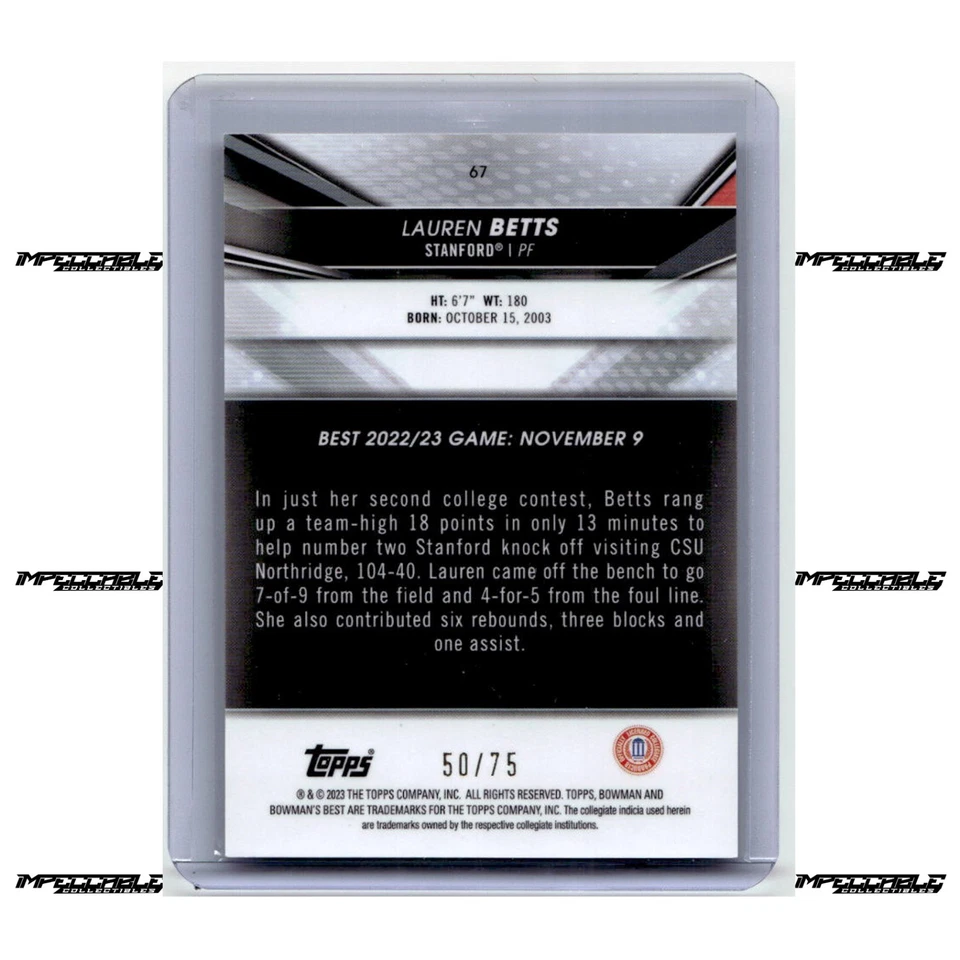 2022-23 Bowman U Best - Gold Lava #67 Lauren Betts Rookie /75 - Image 2 of 2