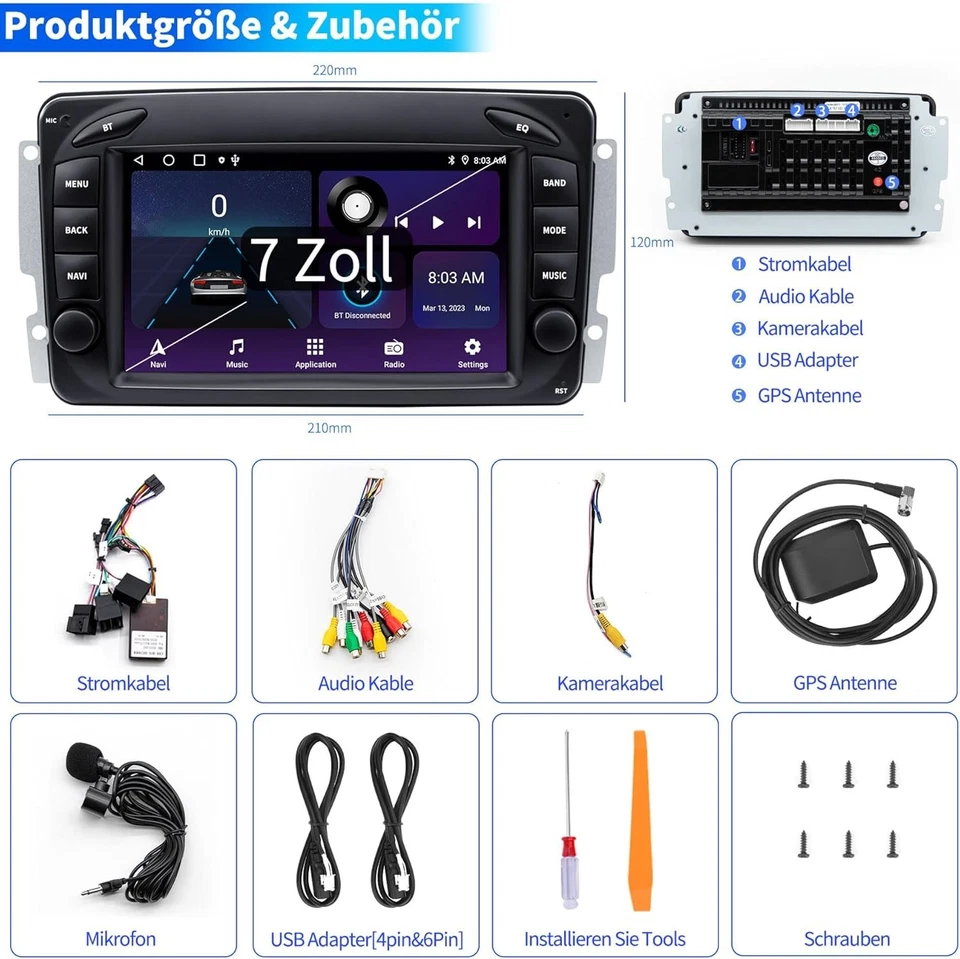 UUTouIoI Autoradio per Mercedes Benz Classe C W203 Classe G W463 CLK W209 - Immagine 2 di 4