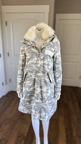 Yves Salomon Army Camo Fox Fur Down Versatile Jacket Size 36