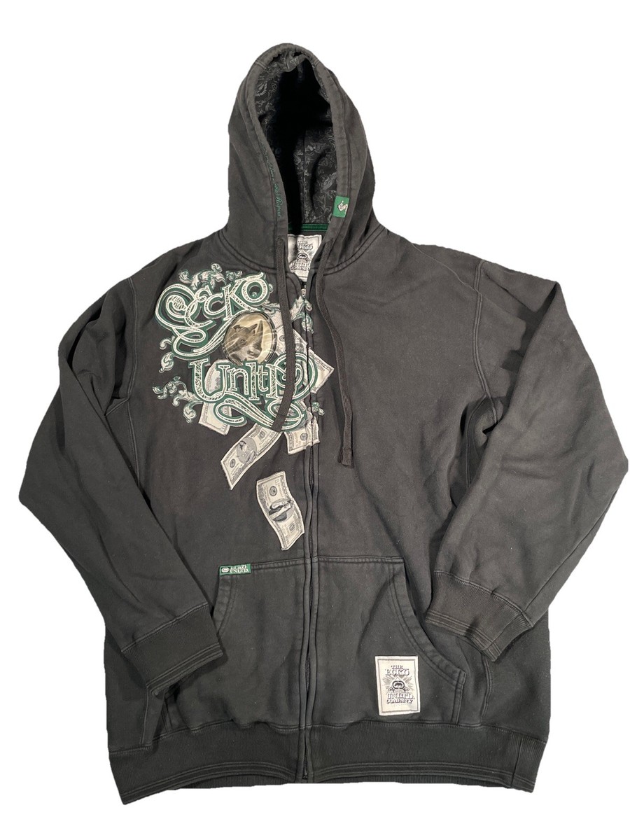 Ecko Unltd VTG Y2K Hoodie Embroidered Skater Money Goth SZ L