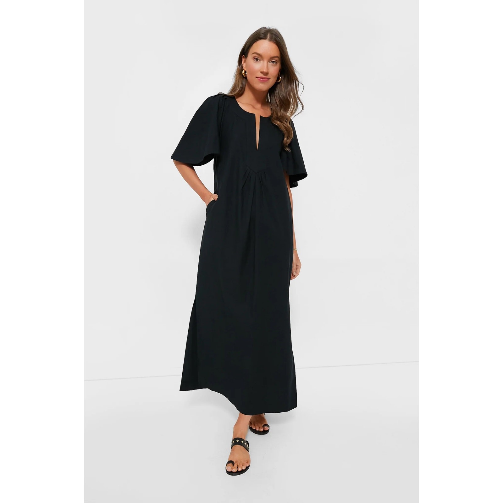 POMANDER PLACE Black Finley Flutter Sleeve Maxi Dress S - NWT