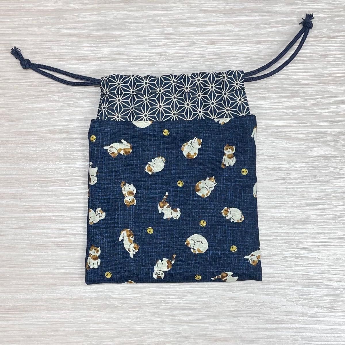 Mini drawstring bag cat pattern navy blue accesso… - image 3