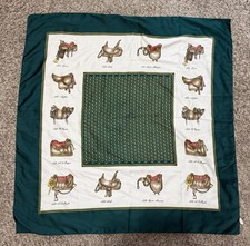 Vintage Italian Equestrian Saddle Scarf Green 34  x34  Microfibre Satin Polyester