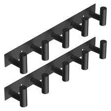 2 Pack Black Hat and Coat Wall Mount Rack 5 Hooks for Robes Bags Keys