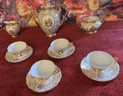 Vintage Tirschen Bavaria TeaSet HandPainted Gold 24K Couple Inspired by F.Rococo