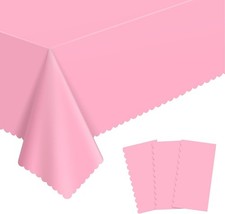 3 Pack Plastic Pink Tablecloth 54 X 108Inch Spring Table Cloth Scalloped Pink