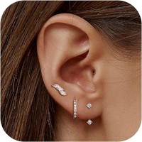 Ohrringe Set 3 Paar Silber 925 14 Karat Vergoldet Zirkonia Kleine Ohrstecker