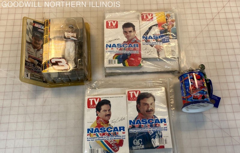 Vintage 1997 NASCAR Collectibles Lot TV Guide Previews Dale Earnhardt Mug