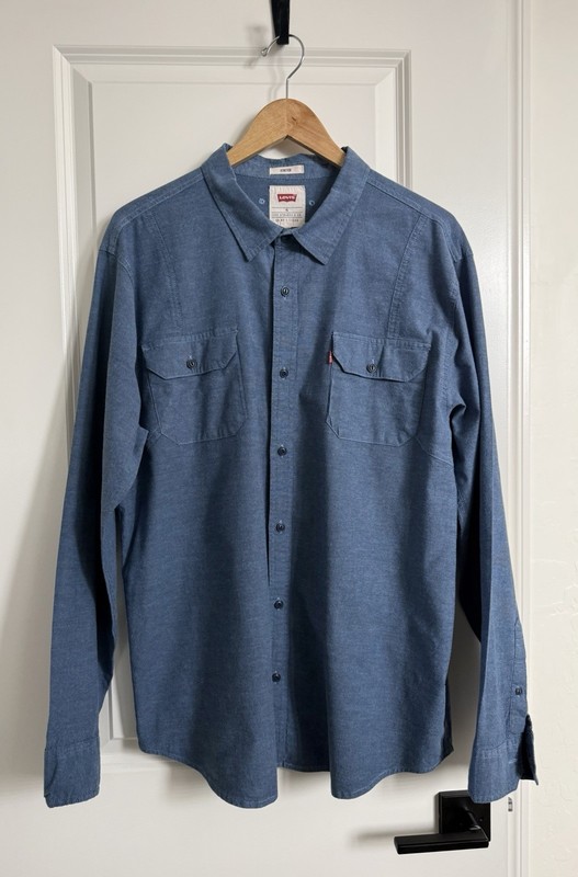 Levi’s Blue LS Button Down Shirt Stretch XL EUC