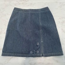 VTG Y2K ROUTE 66 Embroidered Blue Denim Mini Skirt SIZE 7/8