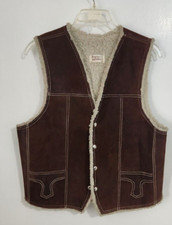 Vintage Genuine Suede Leather Sherpa Lined Button Front Ranch Chore Vest Size