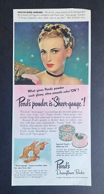 Vintage 1950s Pond s Face Powder, Evelyn Byrd Laprade Print Ad