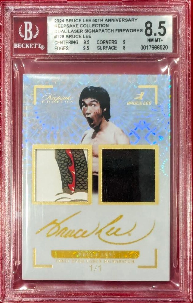 2024 BRUCE LEE 50TH ANNIVERSARY- BRUCE LEE DUAL LASER SIGNAPATCH  GRADE 8.5  1/1