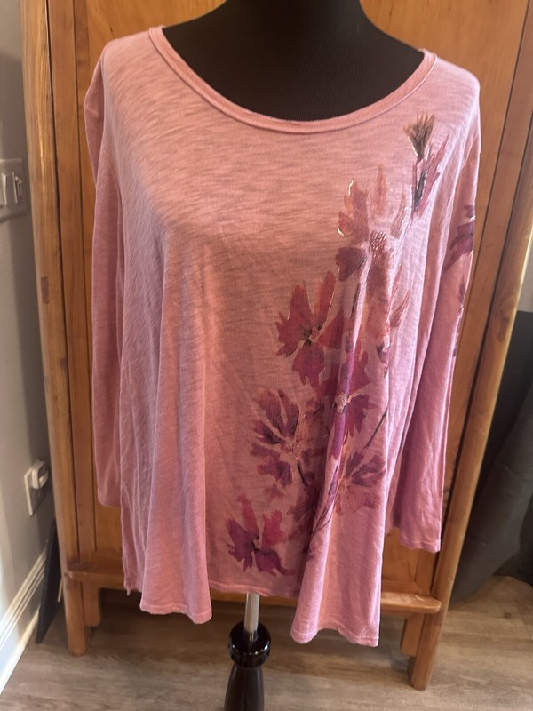 Anthropologie T. La Floral Swing Top Womens Loose Fit Mauve Pink Print LARGE