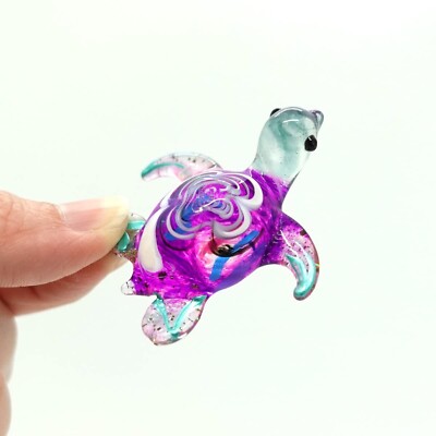 Sea Turtle Tiny Blown Glass Figurines Animals Art Collectible Handmade Gift H...