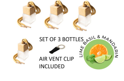 Lime Basil & Mandarin SET OF 3 BOTTLES  Car Air Freshener Perfume Diffuser