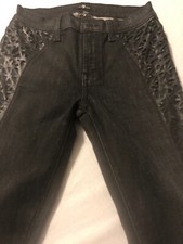 7 For All Mankind Women's Jeans Stretch Black Leather Trim Skinny Size 24 X 29