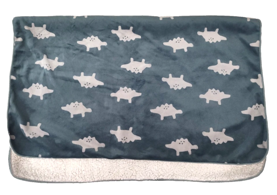 Carter's Green Blue Dinosaur Blanket White Sherpa Plush Lovey Stegosaurus - Image 2 of 3