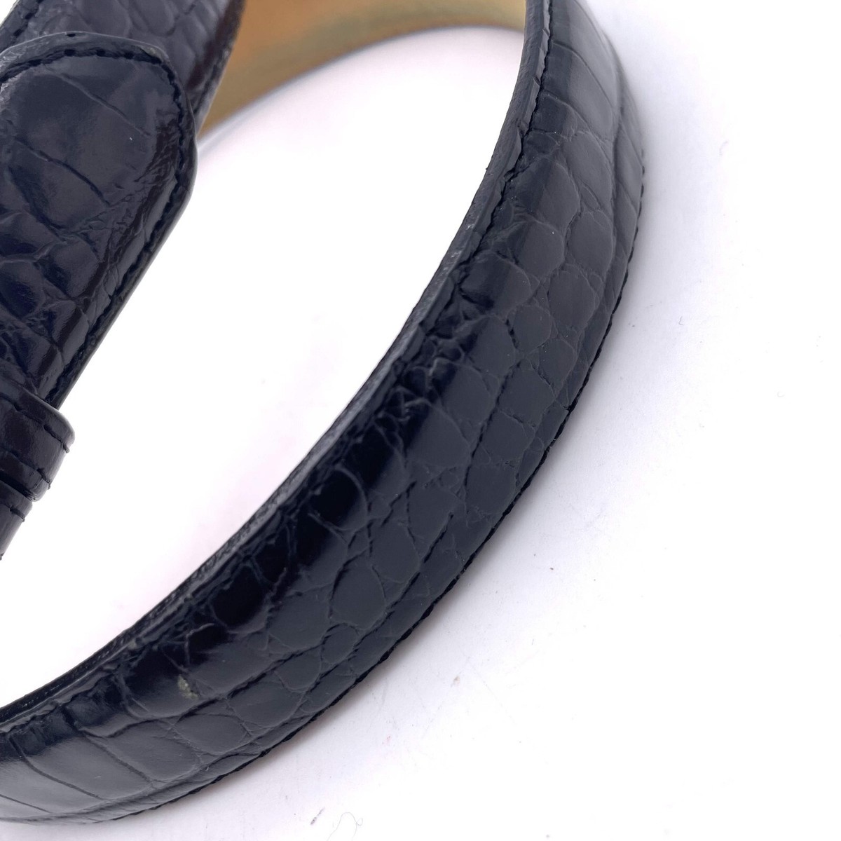 Saks Fifth Avenue Belt Black Large Embossed Croc Leather 