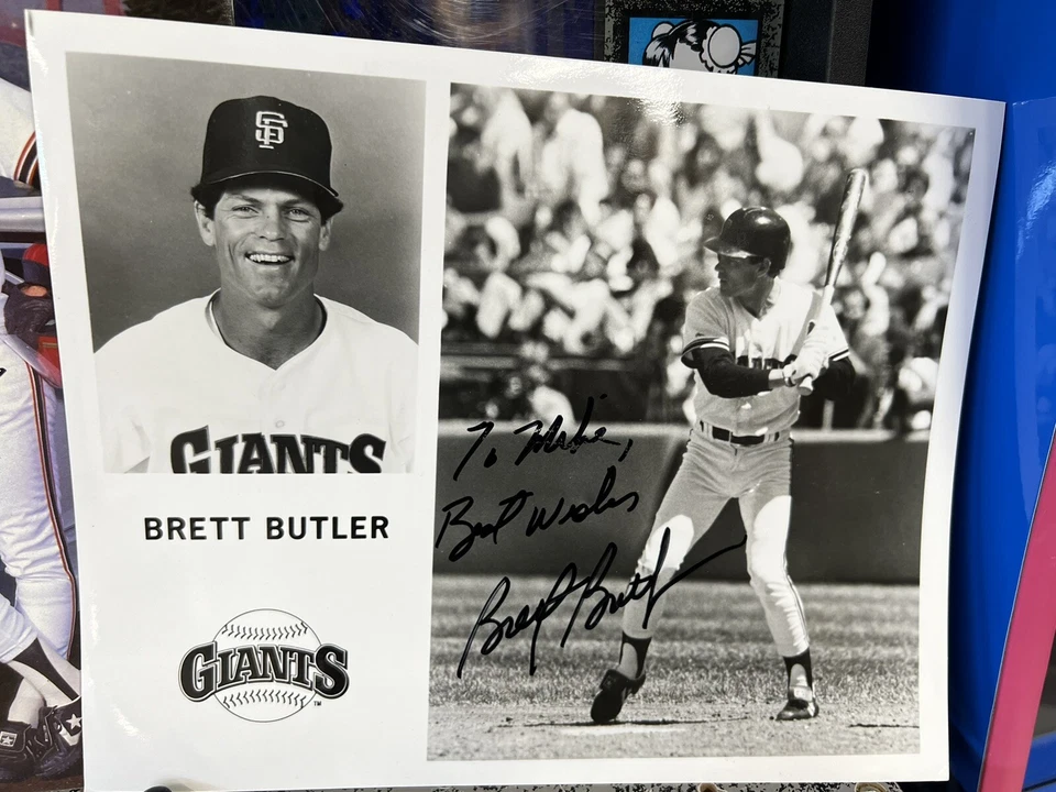 Revista SF Giants 1989 firmada por Brett Butler autografiada + foto de prensa "To Mike" Foto 2 de 4