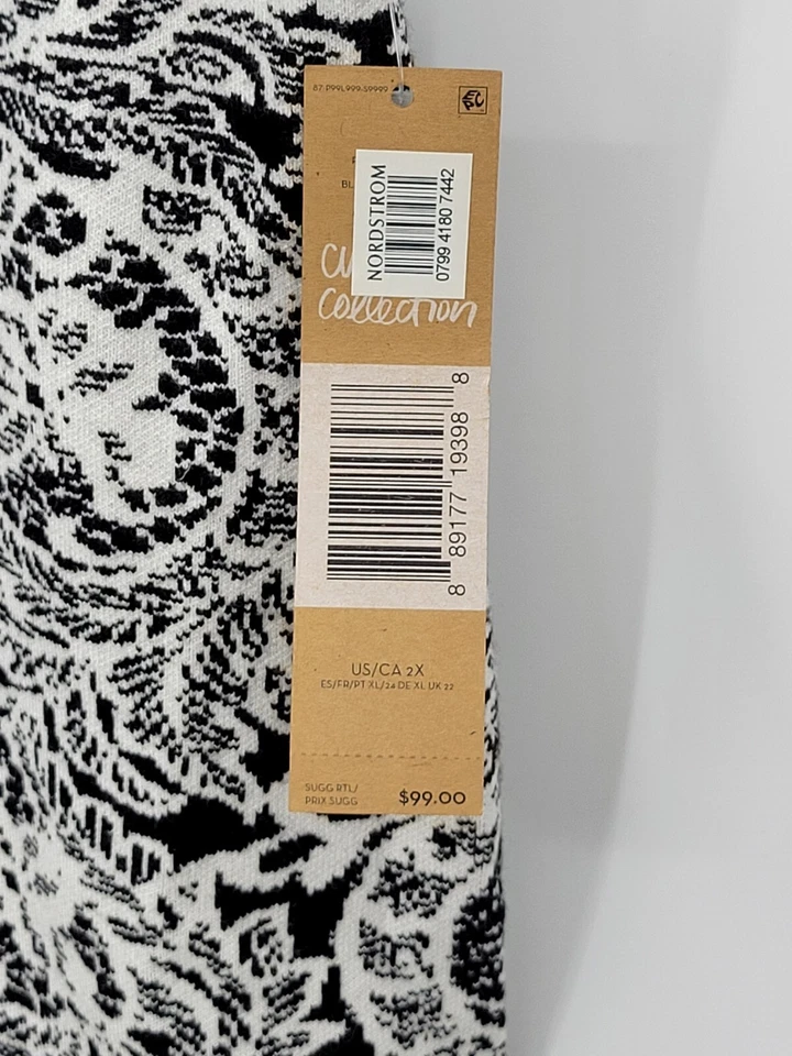 Falda Rachel Roy Mujer Plus 2X Negro Blanco Bufanda Estampado Tejido Lápiz Recto Nueva con Etiquetas Foto 4 de 4