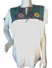 Hand Embroidered Mexican Huipil Blouse - Medium - Jalapa Top Bin-K