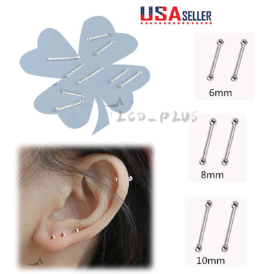 Needles Barbell Earring 999 Sterling Silver Pins Pierced Ears Stud Pole 6 8 10MM