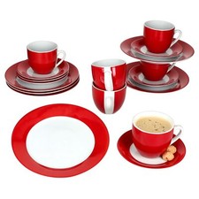 18tlg Kaffeeservice Variant Rot Porzellan 6 Personen Tassen Untertassen Teller 