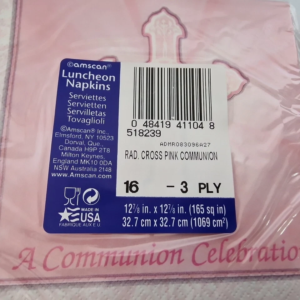 16 x 1st First Holy Communion Radiant Cross Party Serviettes/Napkins - Pink - Image 3 of 4