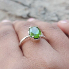 Natural Green Sapphire Stone Ring Handmade Ring Promise Ring For Her Silver 925