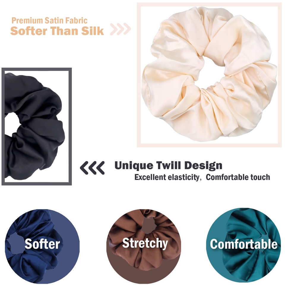 Big Scrunchies for Women Thick Hair, Premium Satin Softer than Silk, XL