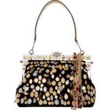 Dolce & Gabbana Vanda Velvet Gold Charms Crystal Bag - Black