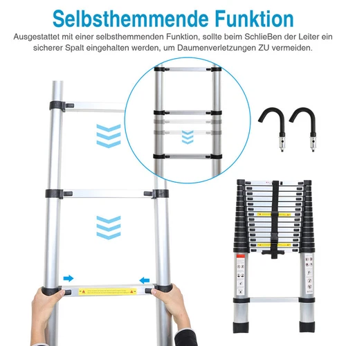5m 4,3m 3,4m Teleskopleiter Stehleiter Anlegeleiter Haken Leiter Klappleiter - Bild 3 von 26