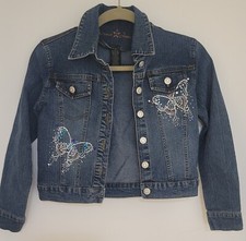 Girls Butterfly Sparkle Denim Jacket Size Medium