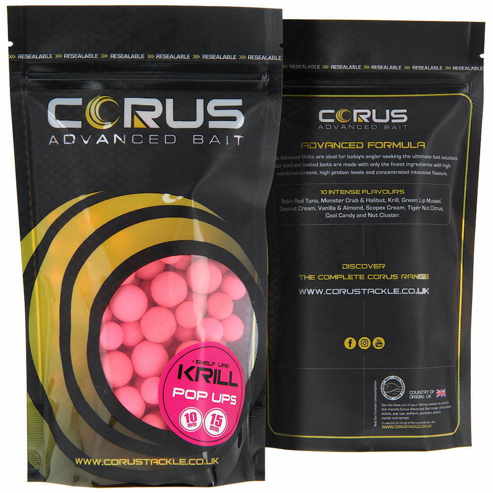 Corus Carp Fishing Pop Ups Boilies Bait 15mm 10mm Krill Robin Red Refills 2 Bags