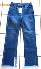 NWT OAK  FORT Women Blue Jeans 28 High rise slit frayed hem 88 F601