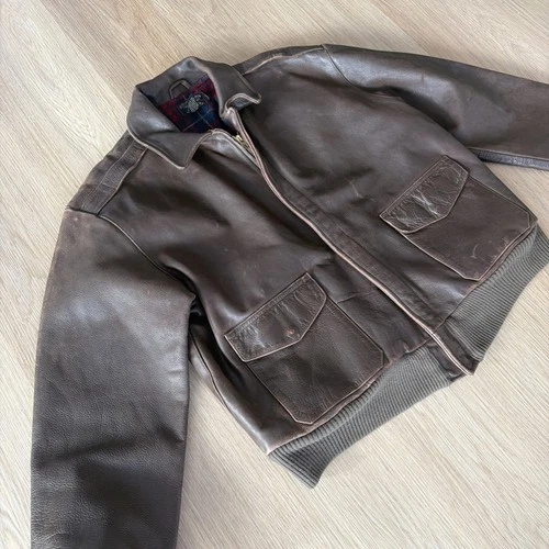 RRL Double RL Ralph Lauren Mens Leather Jacket Plaid Lined MEDIUM A-2 reference image 4