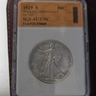 1929-S Walking Liberty Half Dollar 50C Silver SGS Certified AU/UNC