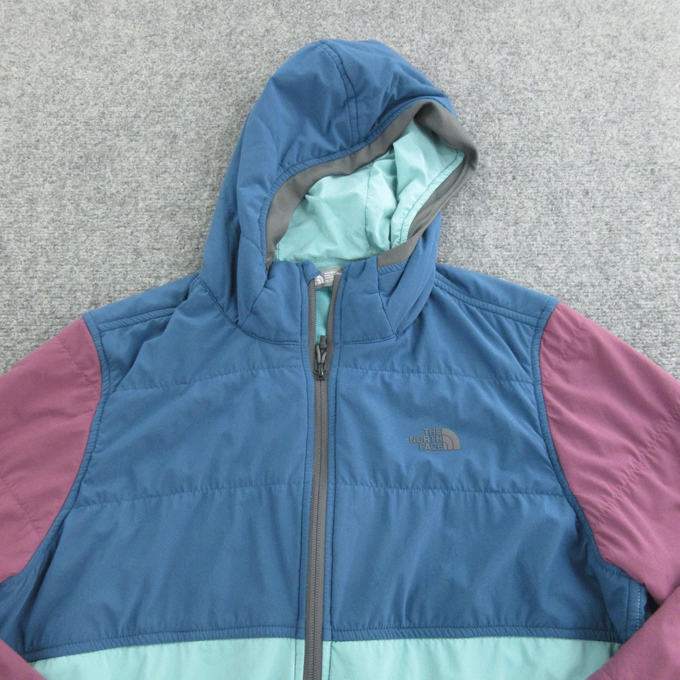 Chaqueta para mujer The North Face XL colorblock azul azulado con capucha aislada cremallera completa Foto 2 de 4