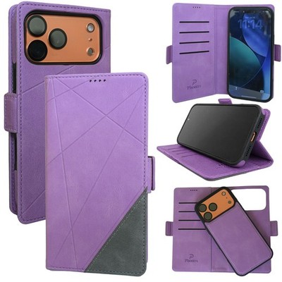 EMF Protection Leather Wallet Case iPhone 12 13 14 15 16 17 PM Purple/Gray