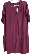 GAP Women XXL 2XL Short Dolman Sleeve V Neck Banded Cuff Dress Plum Pockets