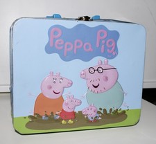 Peppa Pig Metal Lunchbox Blue with Handle Toy Storage Lunch Pail