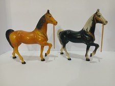 2 Horses TOY Hard Plastic Numbered Marked HongKong 8.5x8.5 LOTS OF PLAY WEAR