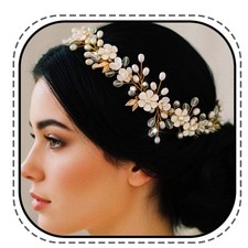 Pearl Flower Headband Bridal Hair Vines Gold Leaf Wedding Accessories Women